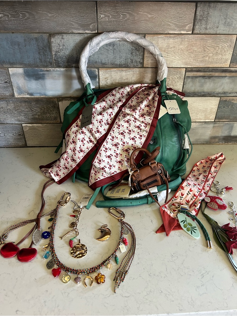 NWT We The Free Emerson Tote in Greenery With Charms and Scarves - Picture 13 of 16